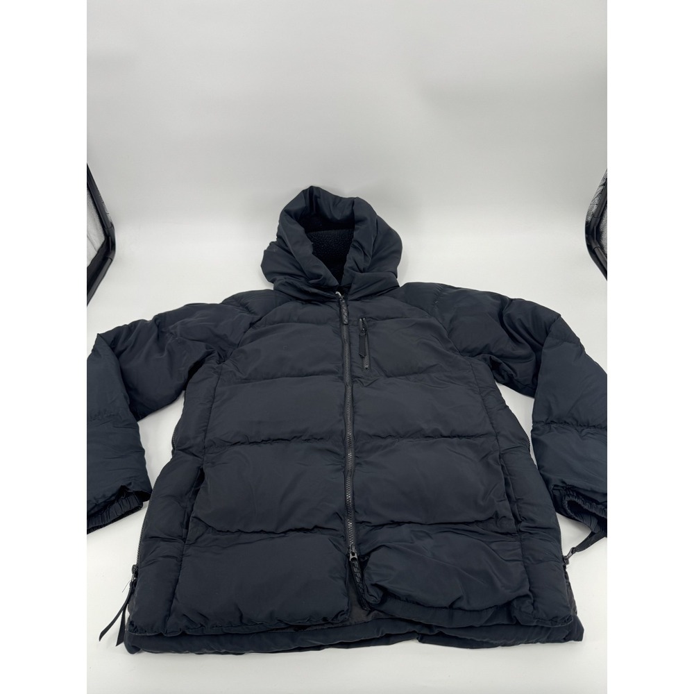 Fabletics Puffer Jacket Womens Medium Black Sherpa Lined Hooded Full Zip Winter